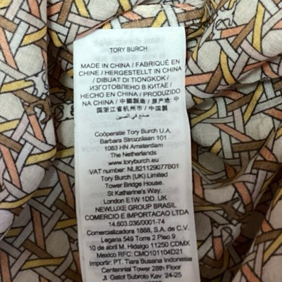 Tory Burch Multi Geometric Basket Weave Print Voile Tassel V-Neck Tunic Top XS - Picture 5 of 6